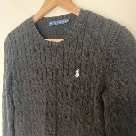 Women’s Ralph Lauren Cable Knit Jumper Black Size Medium - Picture 2 of 9